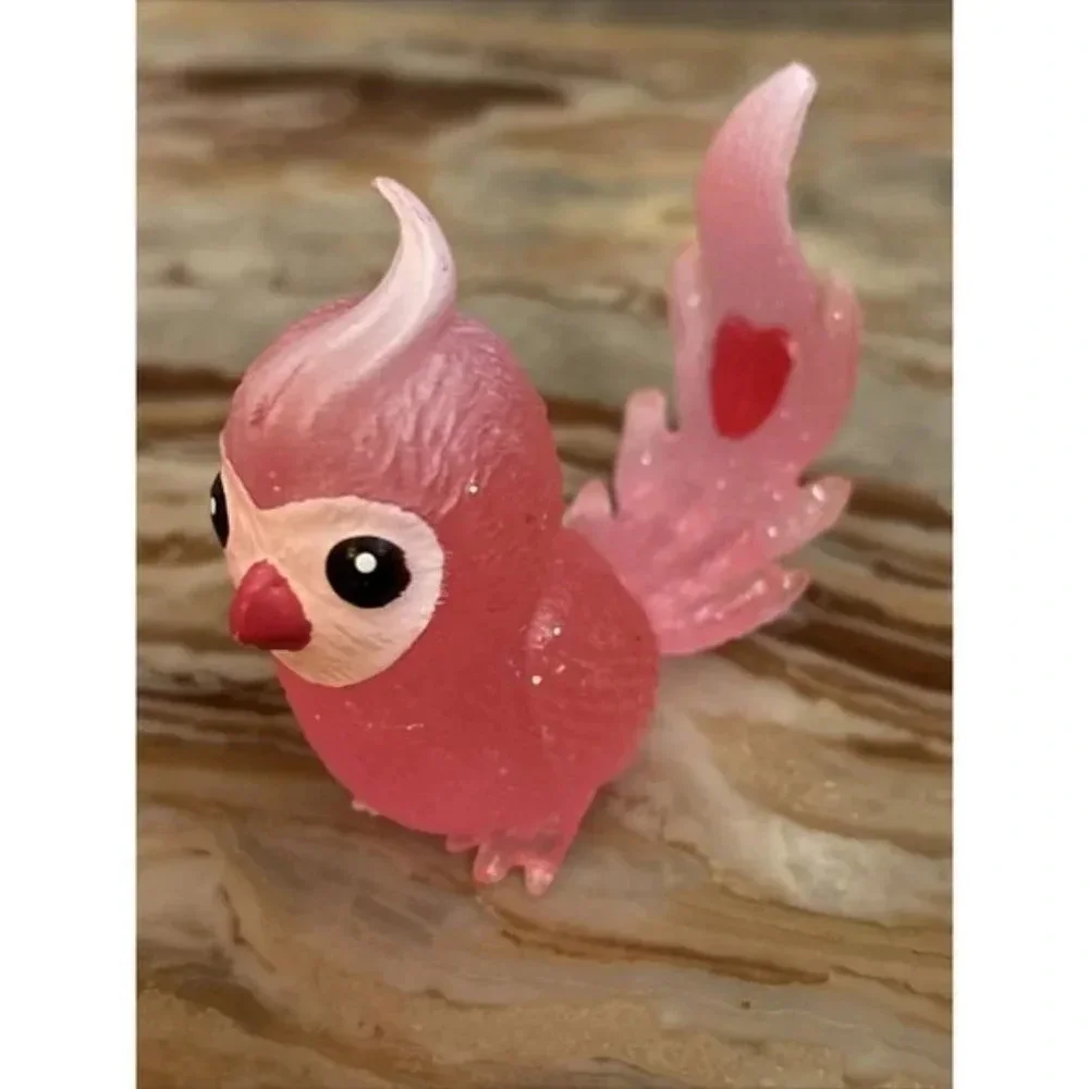 Glitter Cupid Valentines Day Pink Cockatiel Bird Red Heart Mini Doll Toy Collect